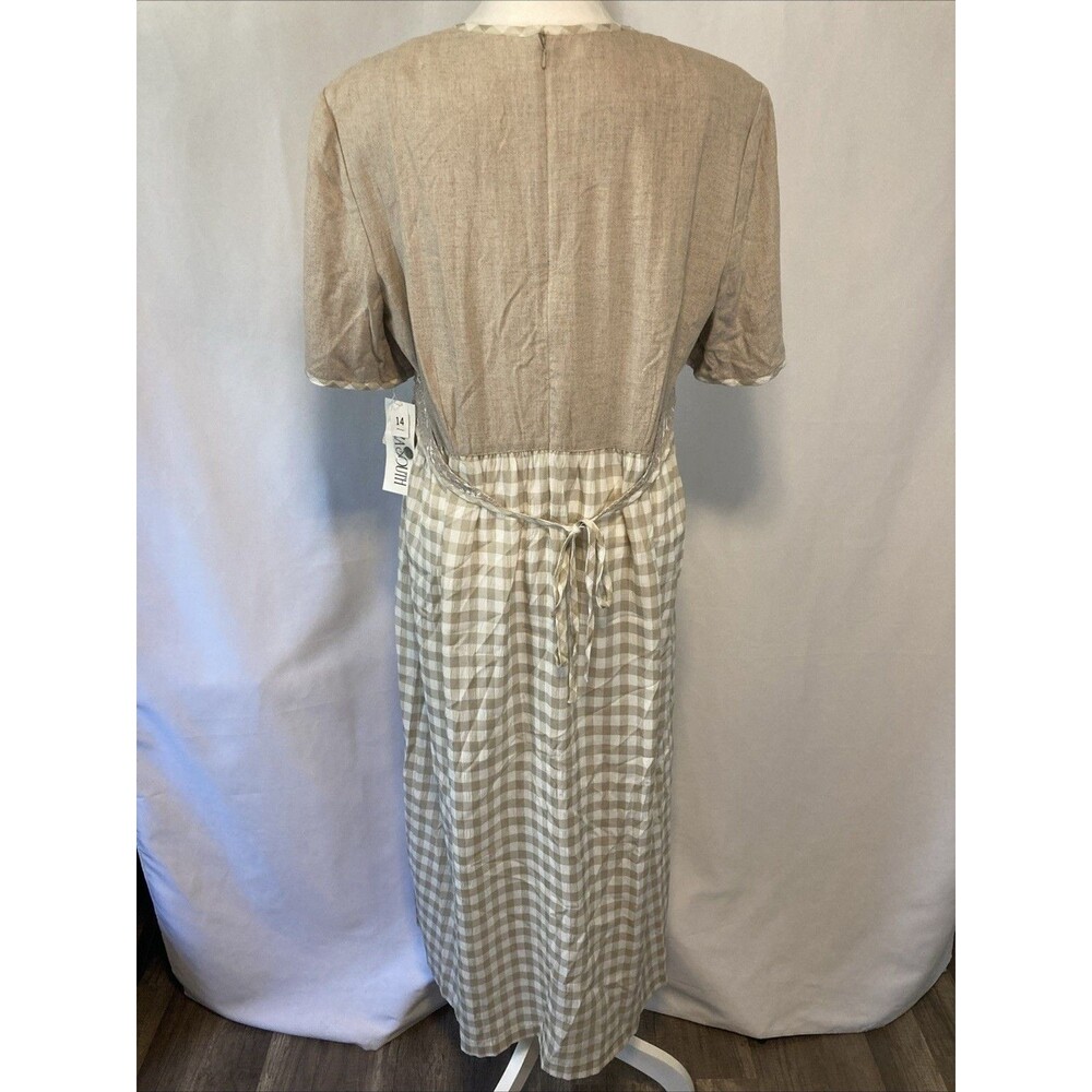 Cottagecore Prairie Dress Women’s 14 Gingham Embroider Vintage Plaza South New - Picture 3 of 11